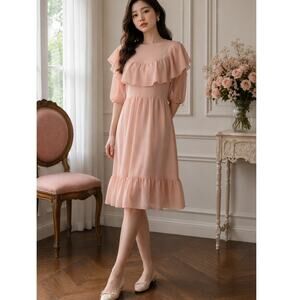 RED VALENTINO Pastel Pink‎ Ruffle Cape Dress SMALL 4/40 Romantic Tiered Coquette